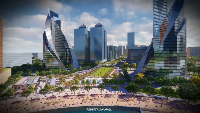 A modern skyscraper skyline in a North American city